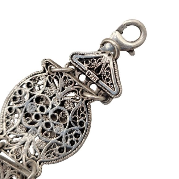 Carnelian Cabochon Sterling Silver Panel Bracelet 925 Lobster Clasp Boho 36 Gram - Picture 9 of 11